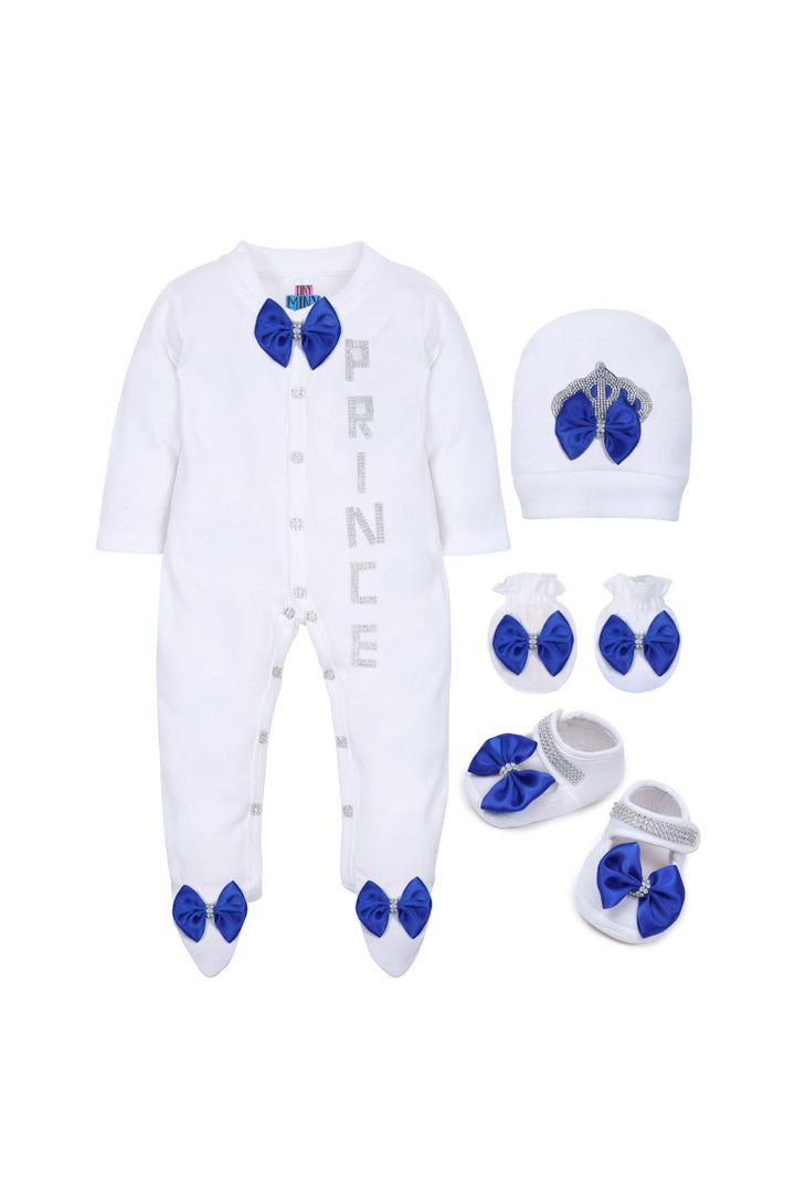 White Prince Detailing Cotton Lycra Sleepsuit Set