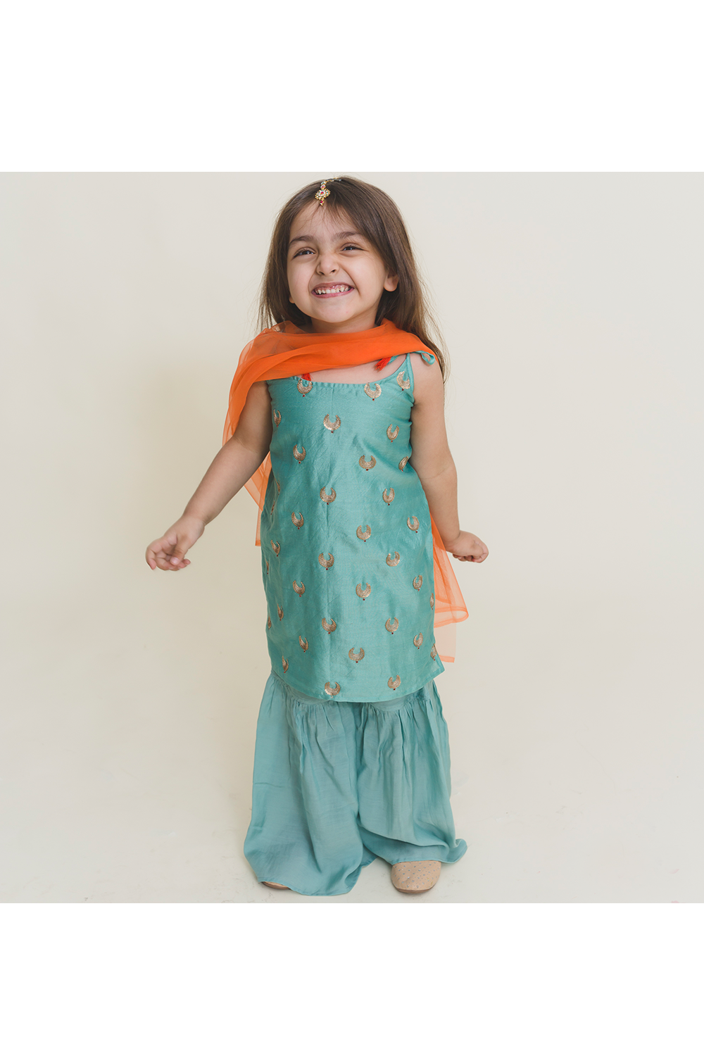 Aqua blue knotted kurta sharara set
