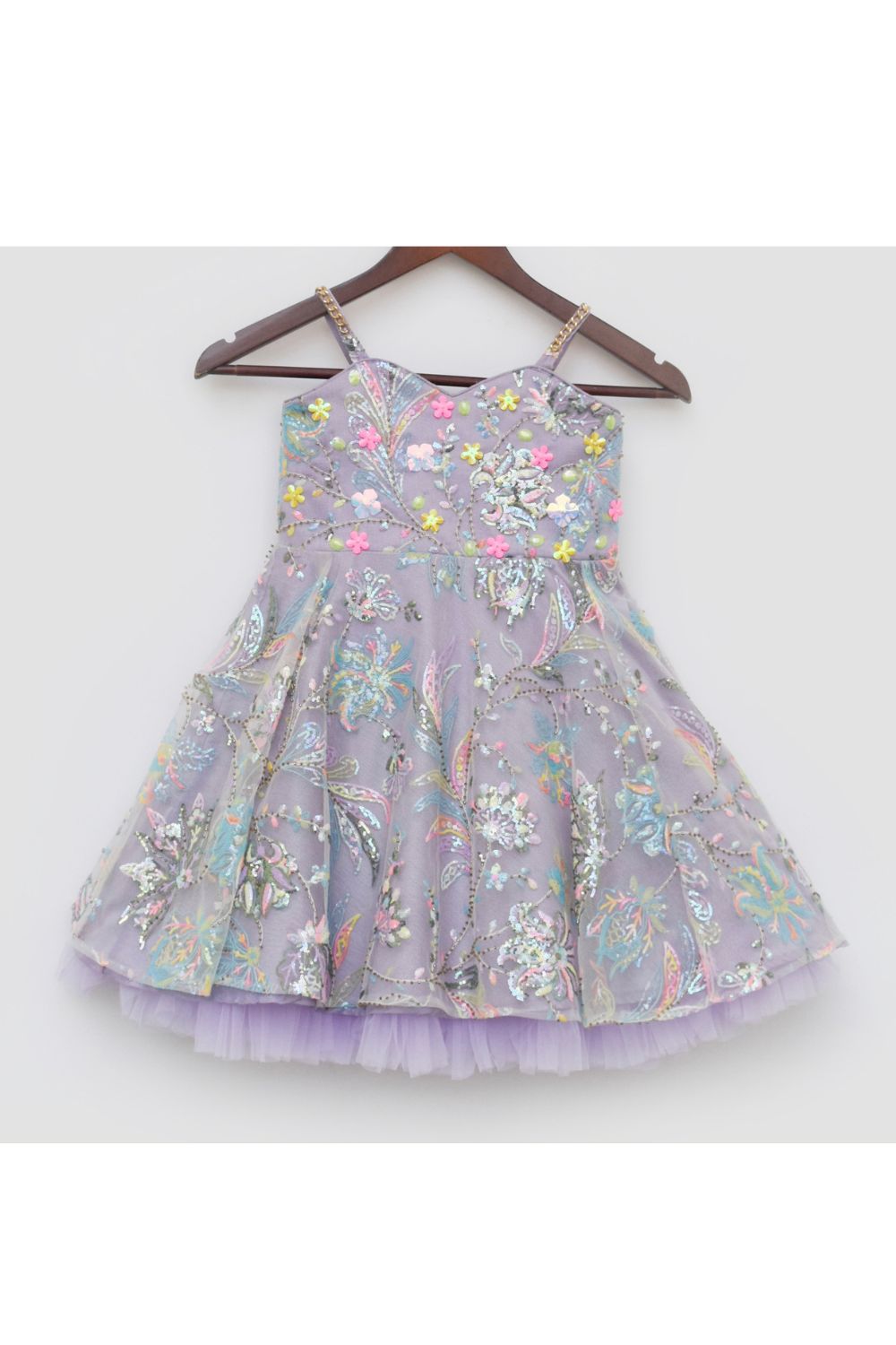 Lilac Sequins Embroidered Net Dress