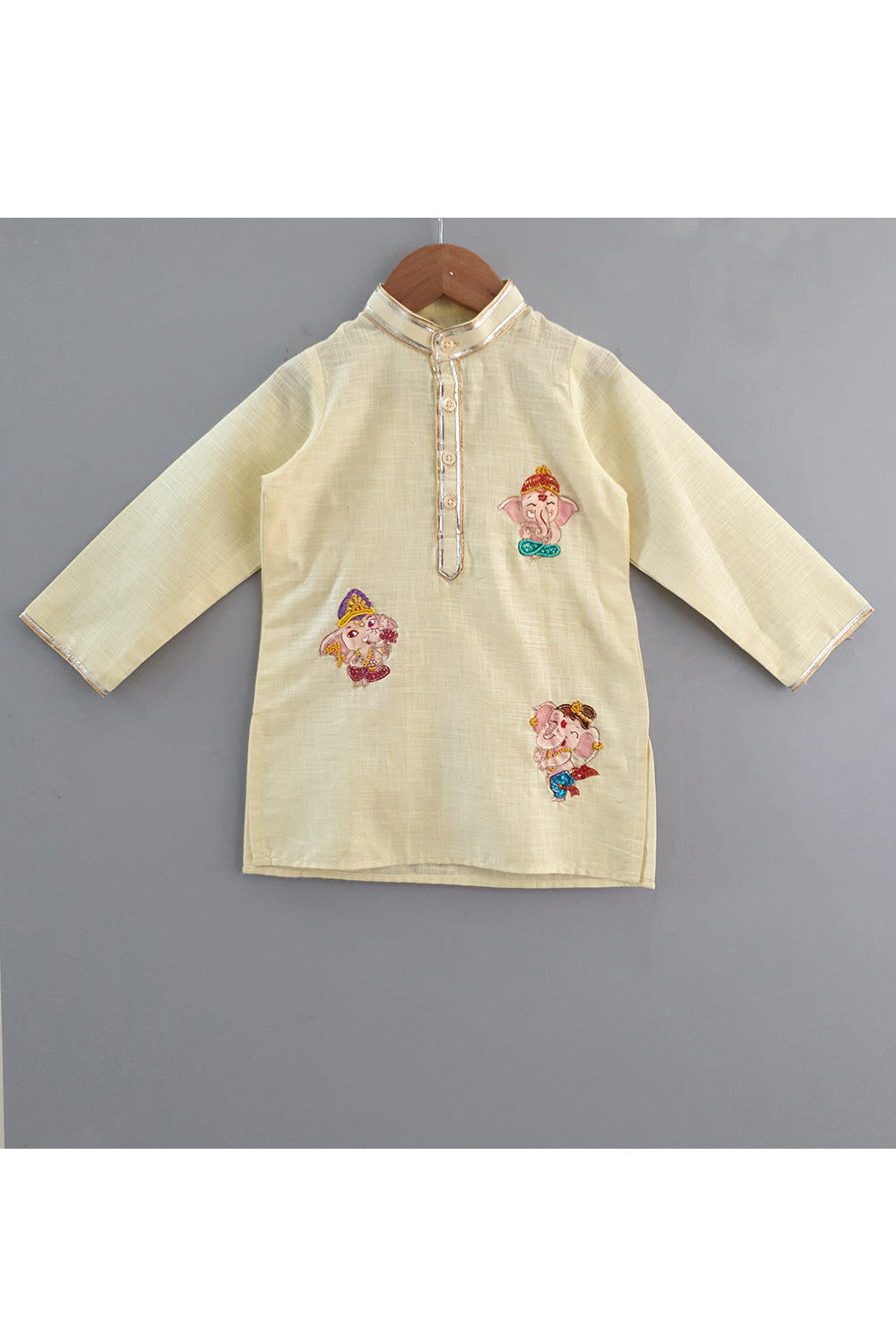 Hand painted ganpati yellow kurta