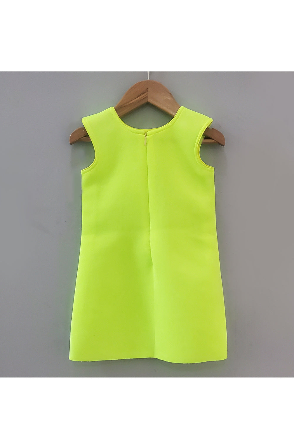 Jacket Style Denim Knee Length Dress With Neon Inner And Cap