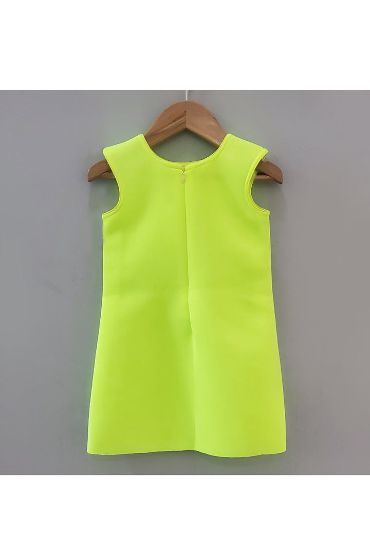 Jacket Style Denim Knee Length Dress With Neon Inner And Cap
