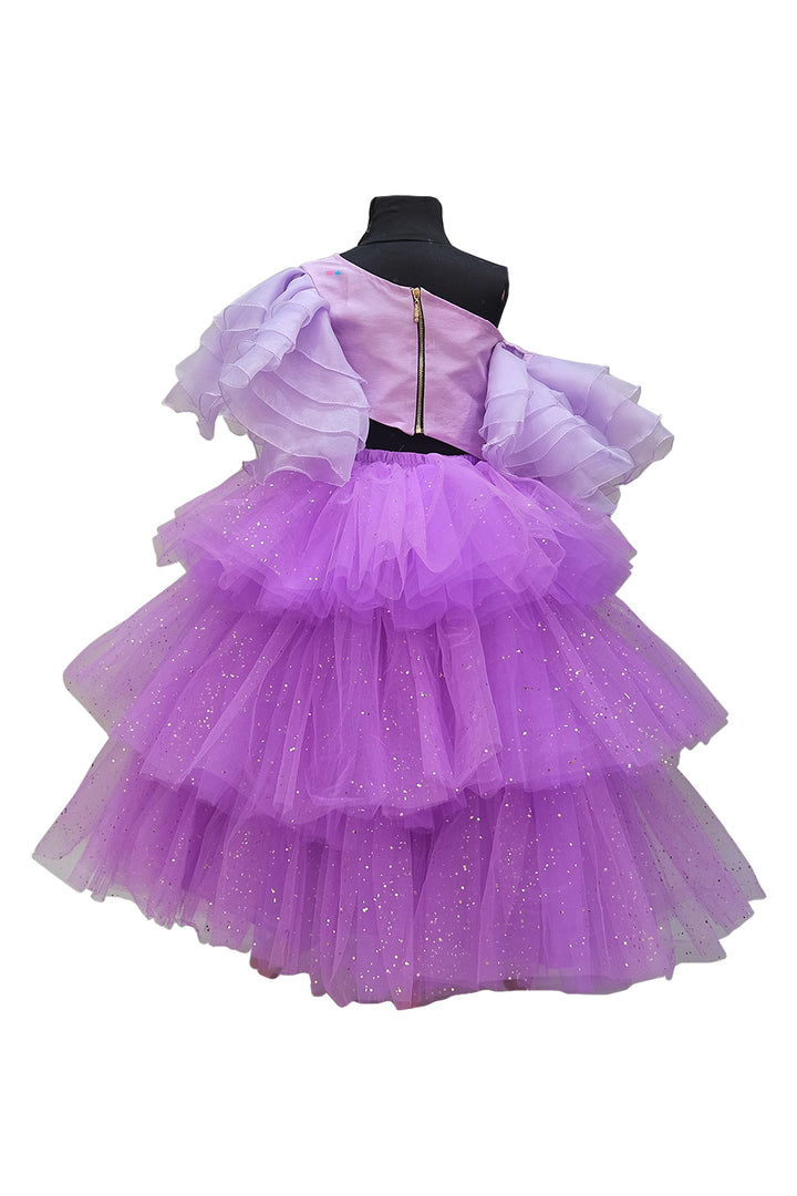 Purple layered lehenga with crop choli