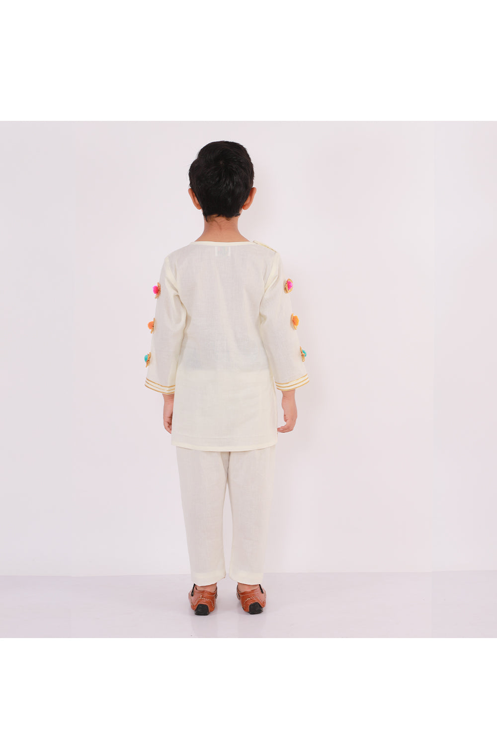 Off White Water Gun Embroidered Cotton Cambric Kurta Pyjama