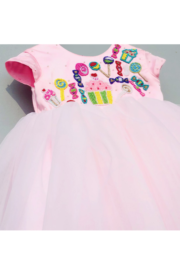 Pink hand embellished ice cream and candies dress