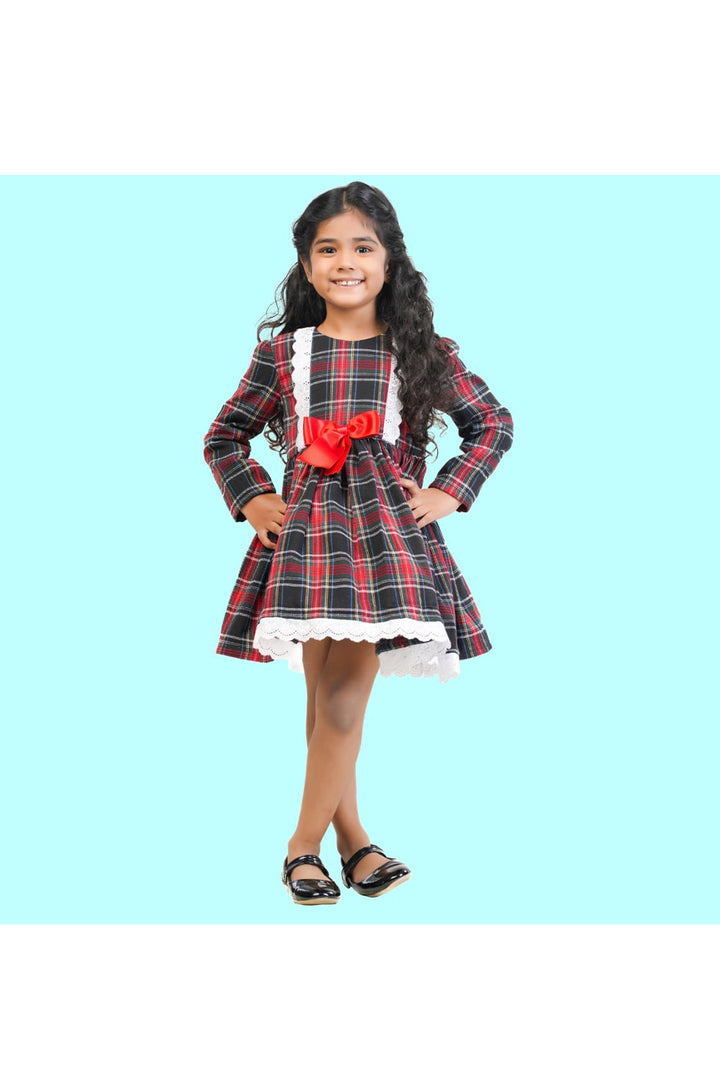 Red checkered knee length dress