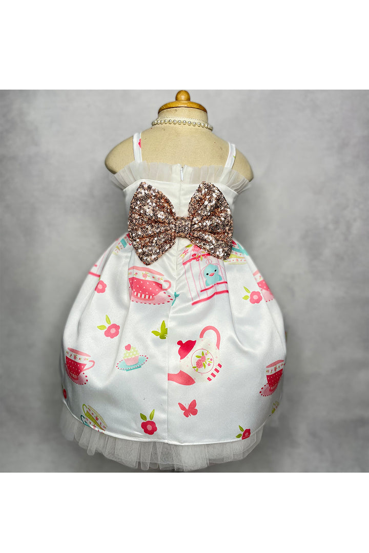 White cupcake net printed dress