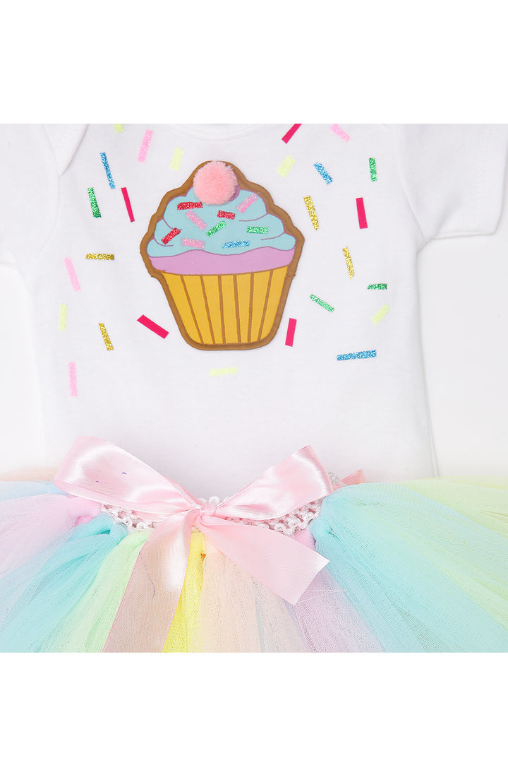 White sweet cup cake bodysuit with tutu skirt and hairband