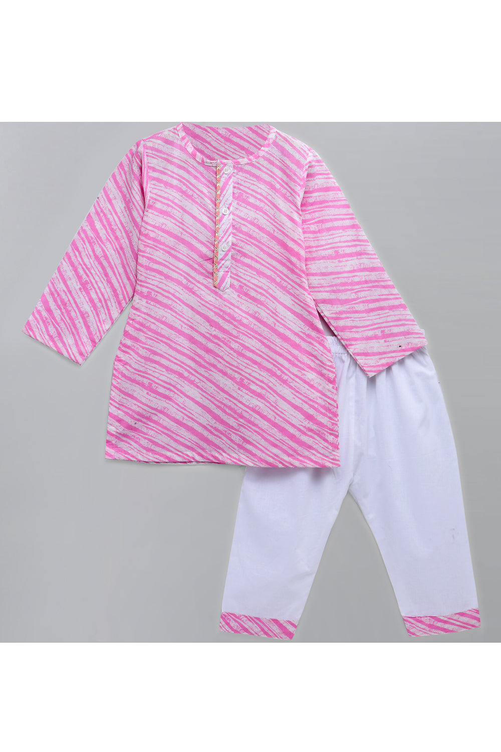 Pink Printed Kurta With White Pyjama Set