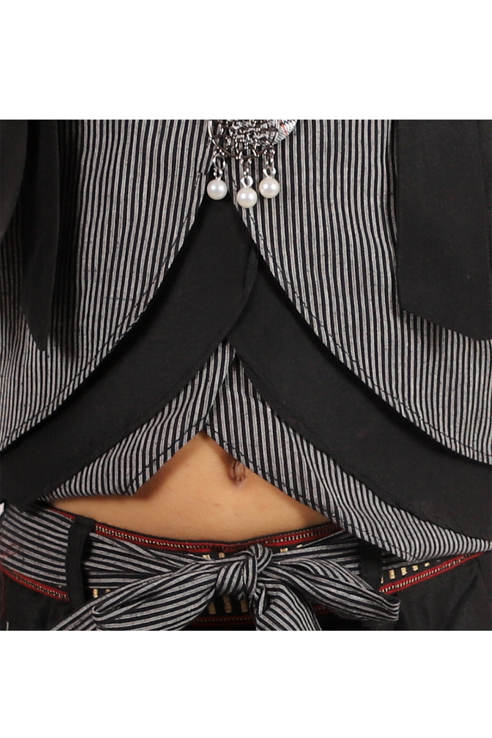 Grey striped layered top with black palazzo set