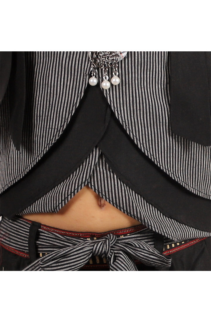 Grey striped layered top with black palazzo set