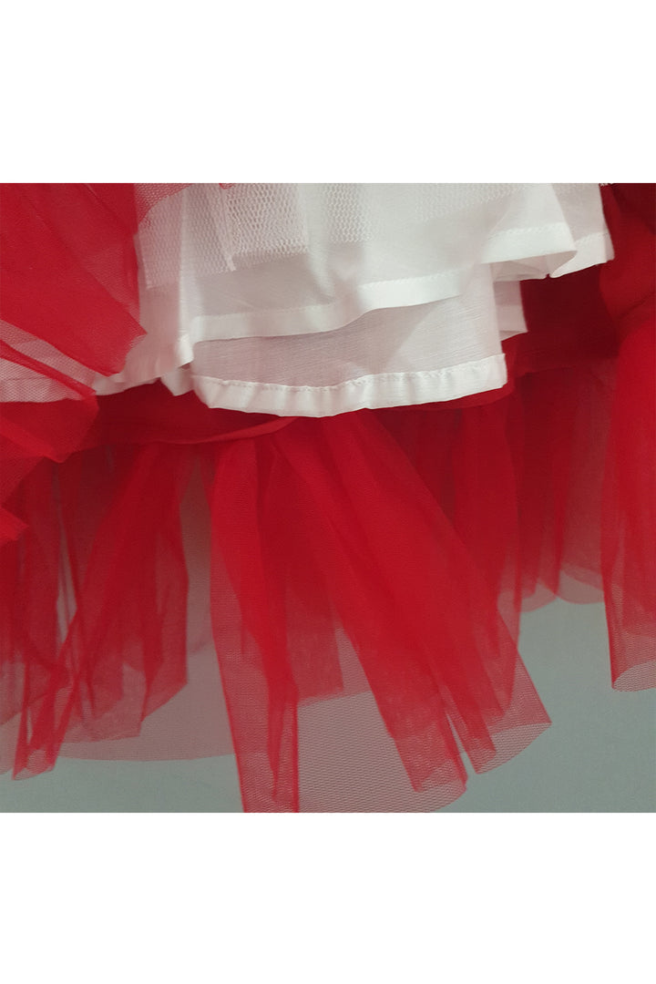 Red Velvet Puff Sleeves Top With Frill Net Lehenga