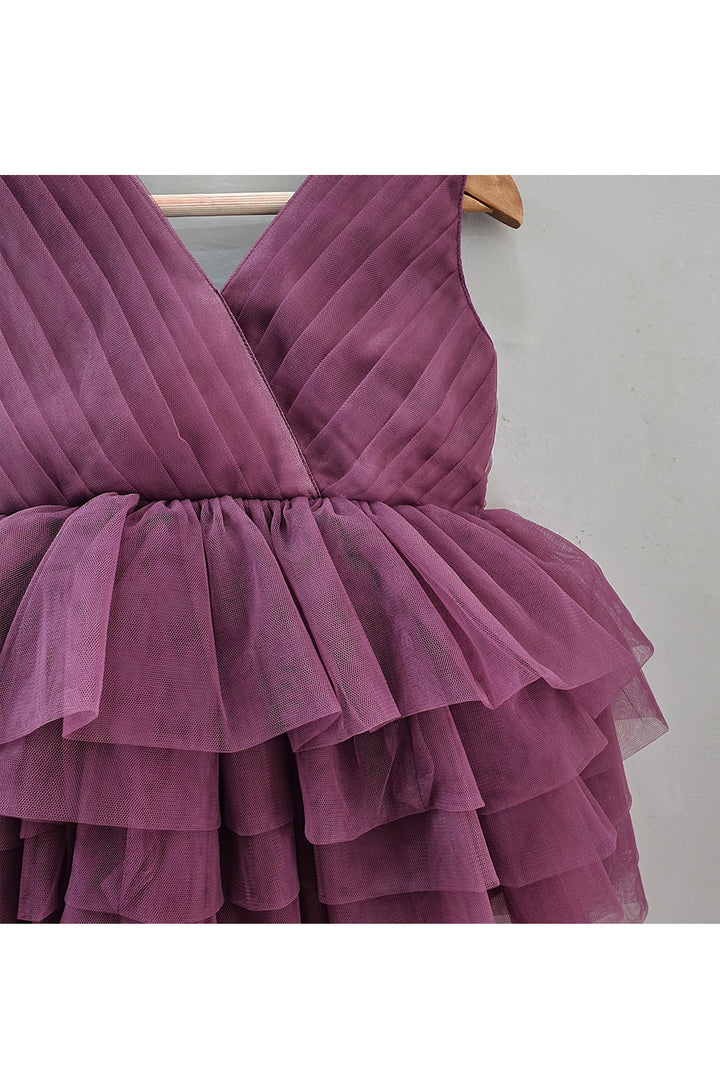 Wine Frill Net Dress