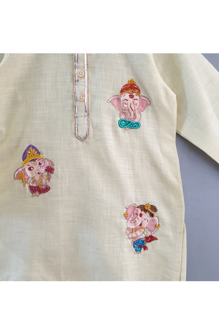 Hand painted ganpati yellow kurta
