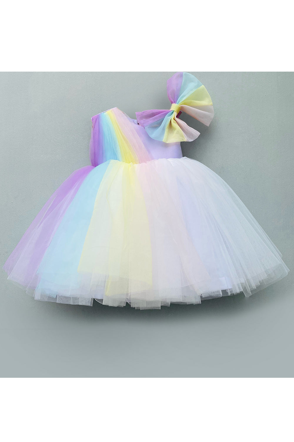 Rainbow color with front bow dress