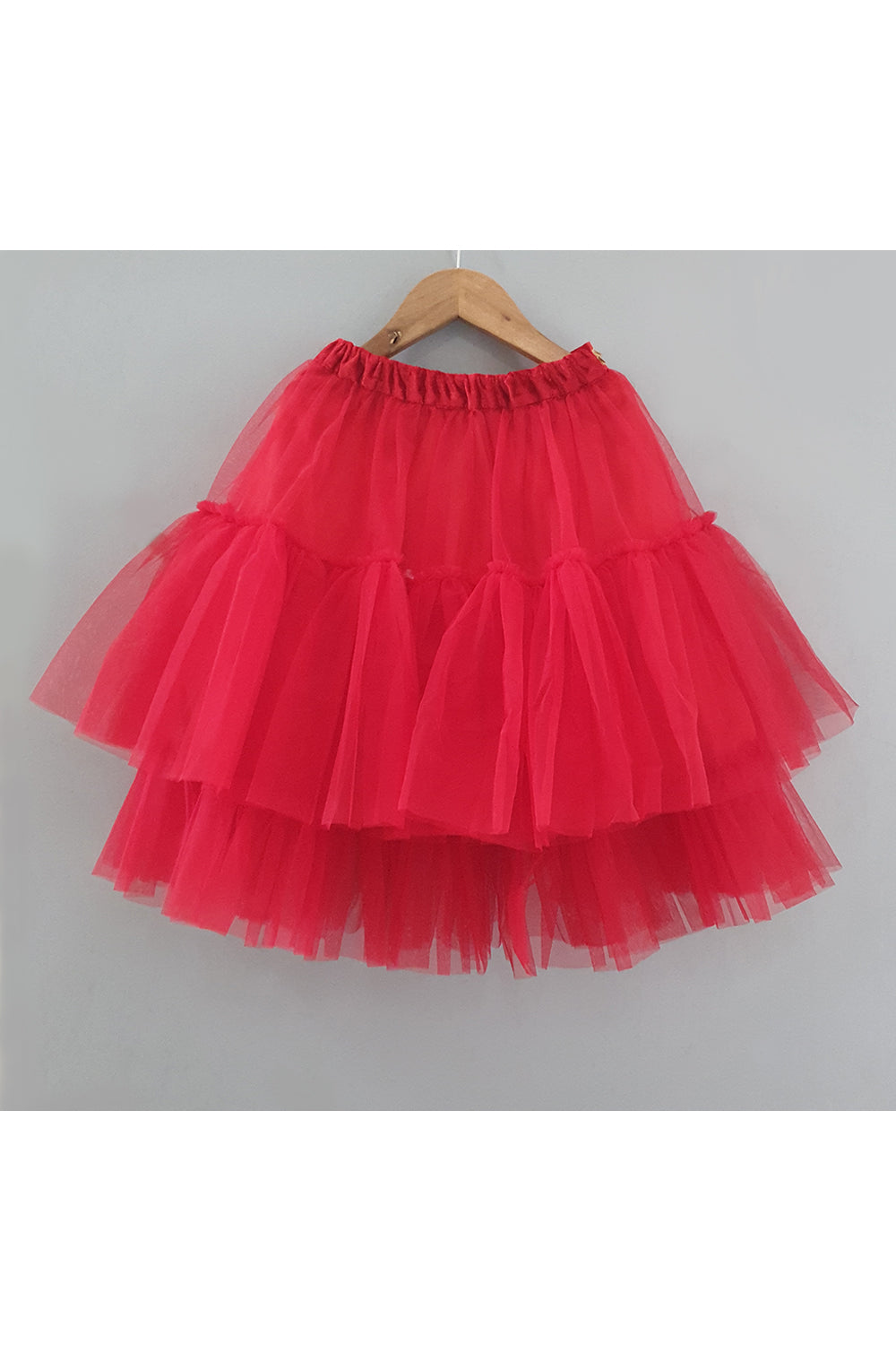 Red Velvet Puff Sleeves Top With Frill Net Lehenga