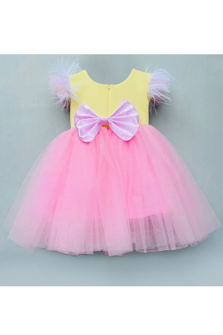 Yellow and pink mermaid beads embroidered dress