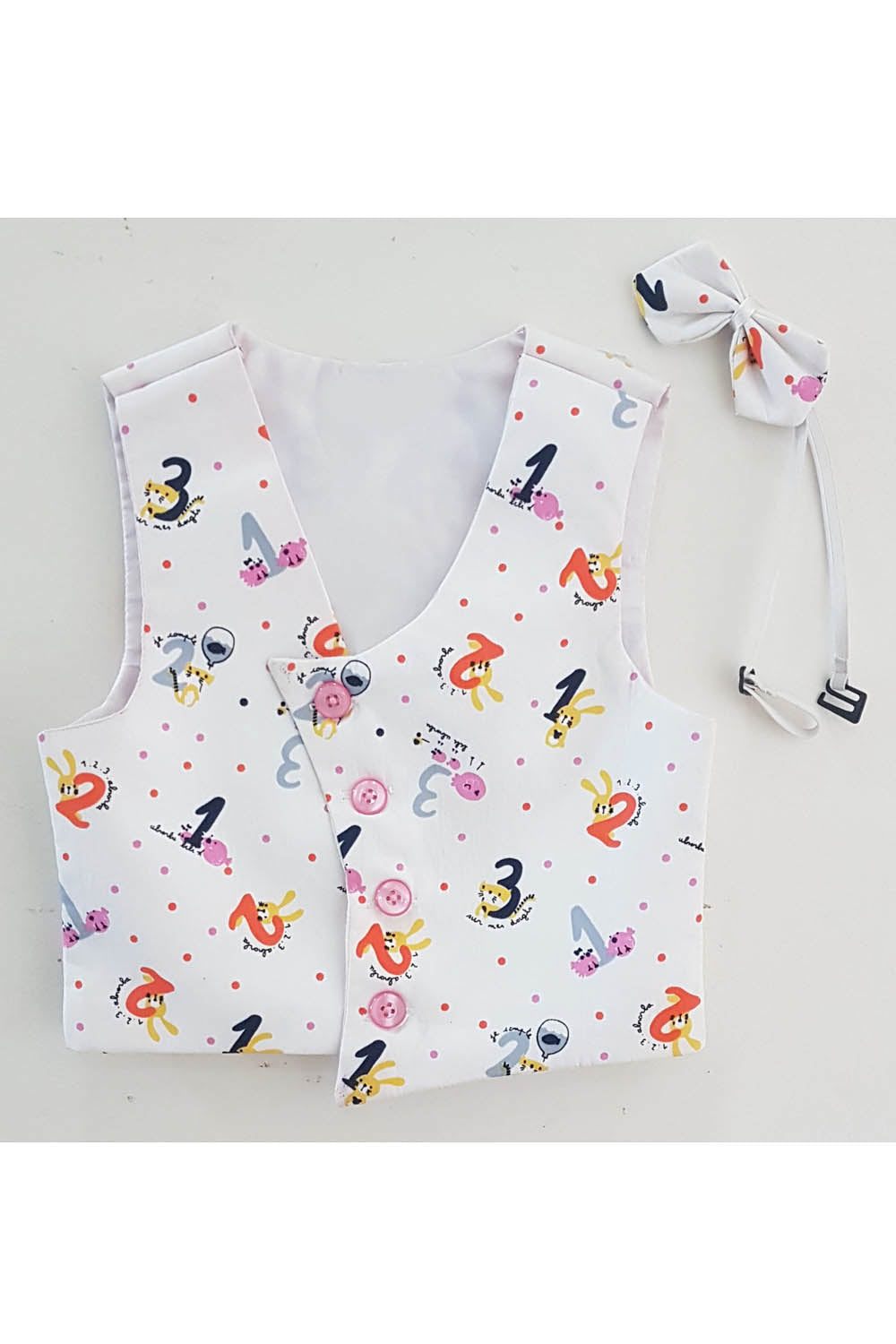 White counting print toddler waistcoat