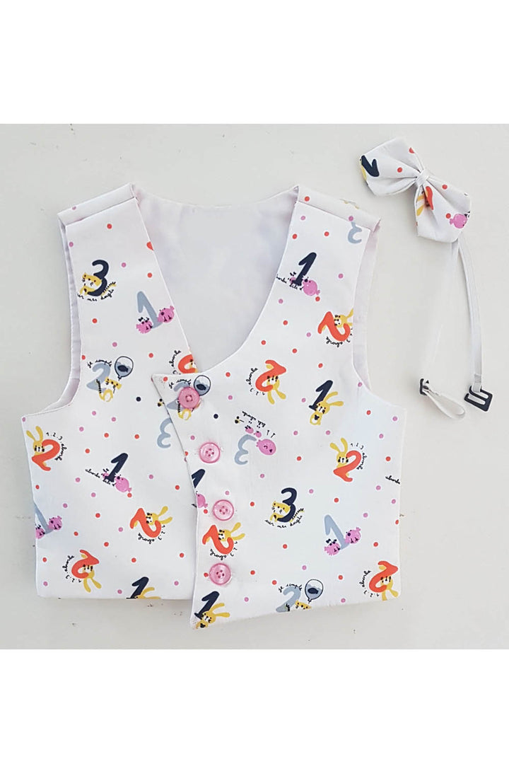 White counting print toddler waistcoat