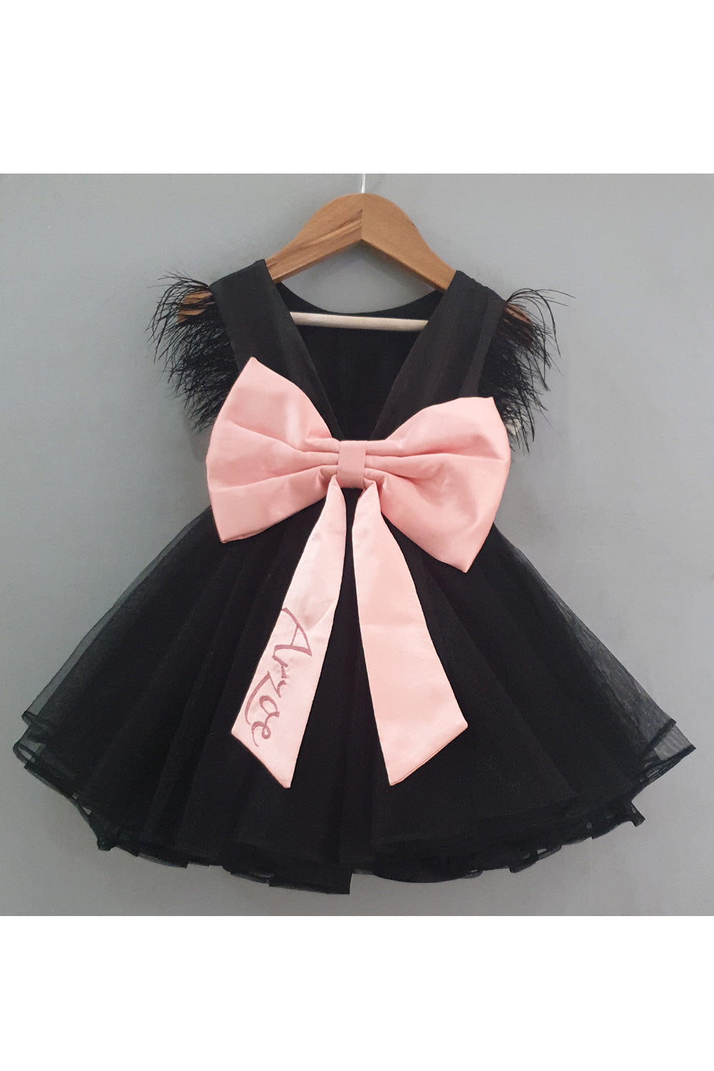 Personalised Black Net Dress With Detachable Bow