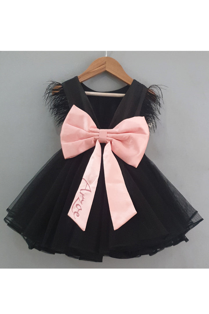 Personalised Black Net Dress With Detachable Bow