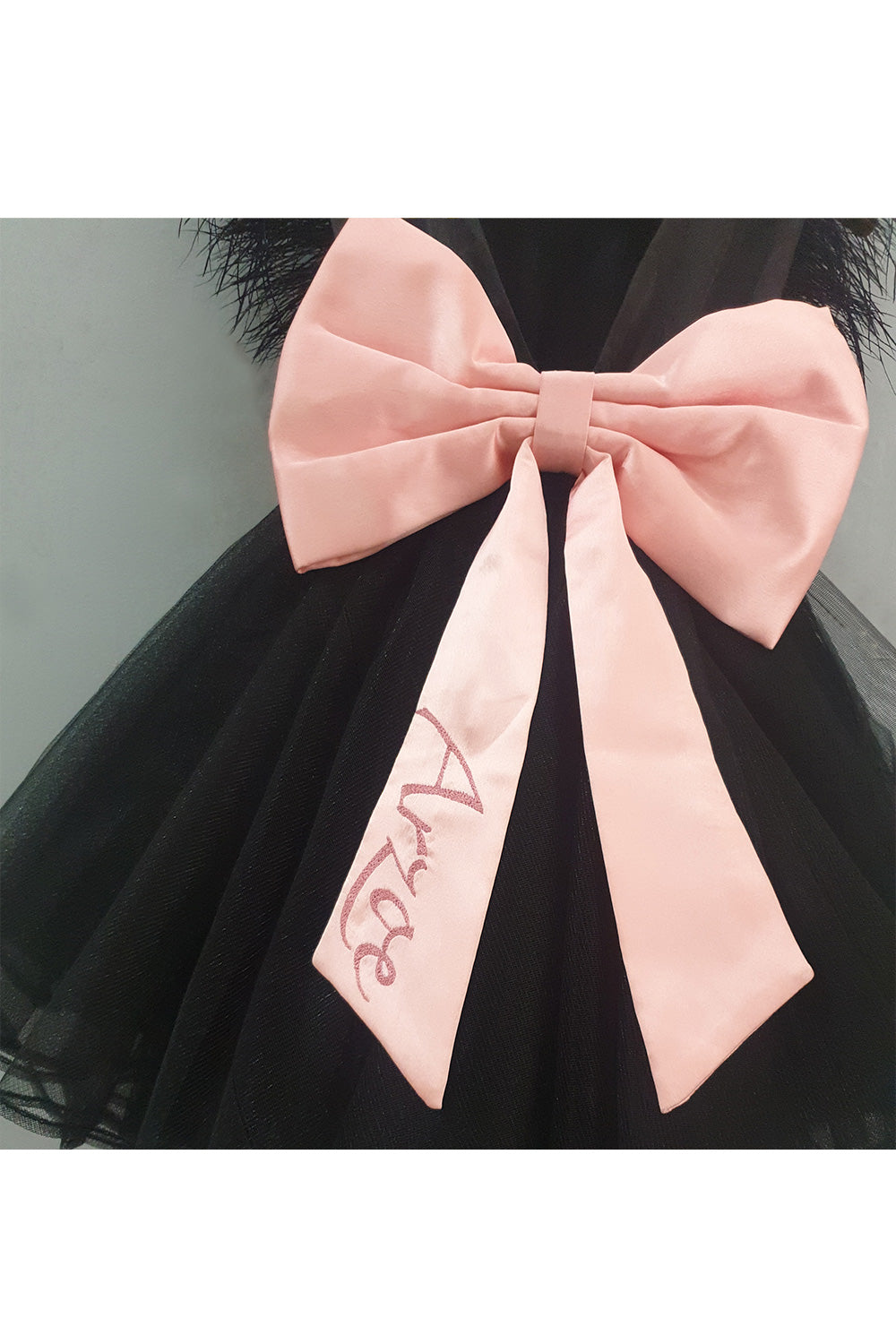 Personalised Black Net Dress With Detachable Bow
