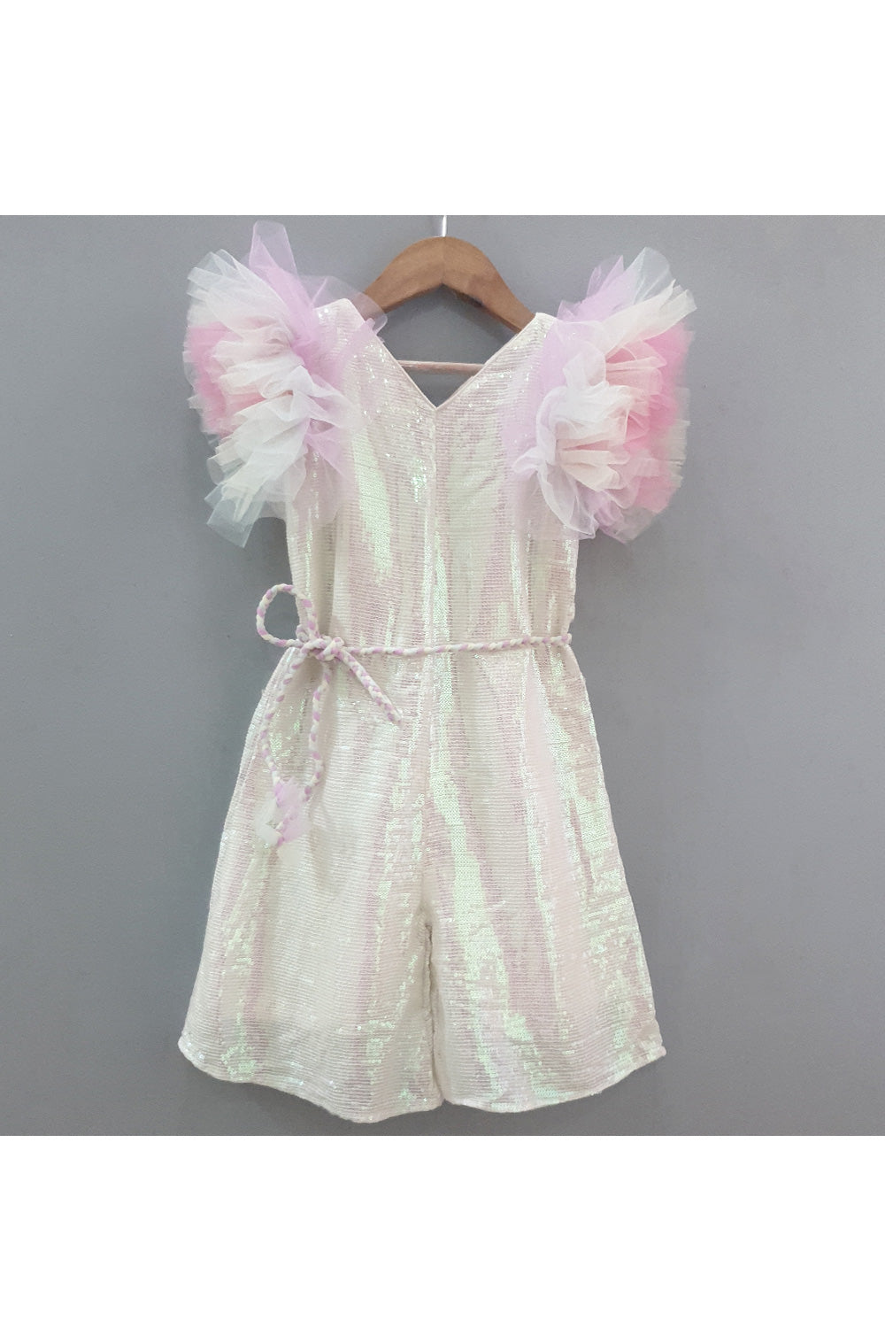 Holographic Sequins Embroidered Calf Length Dress With Braid Belt