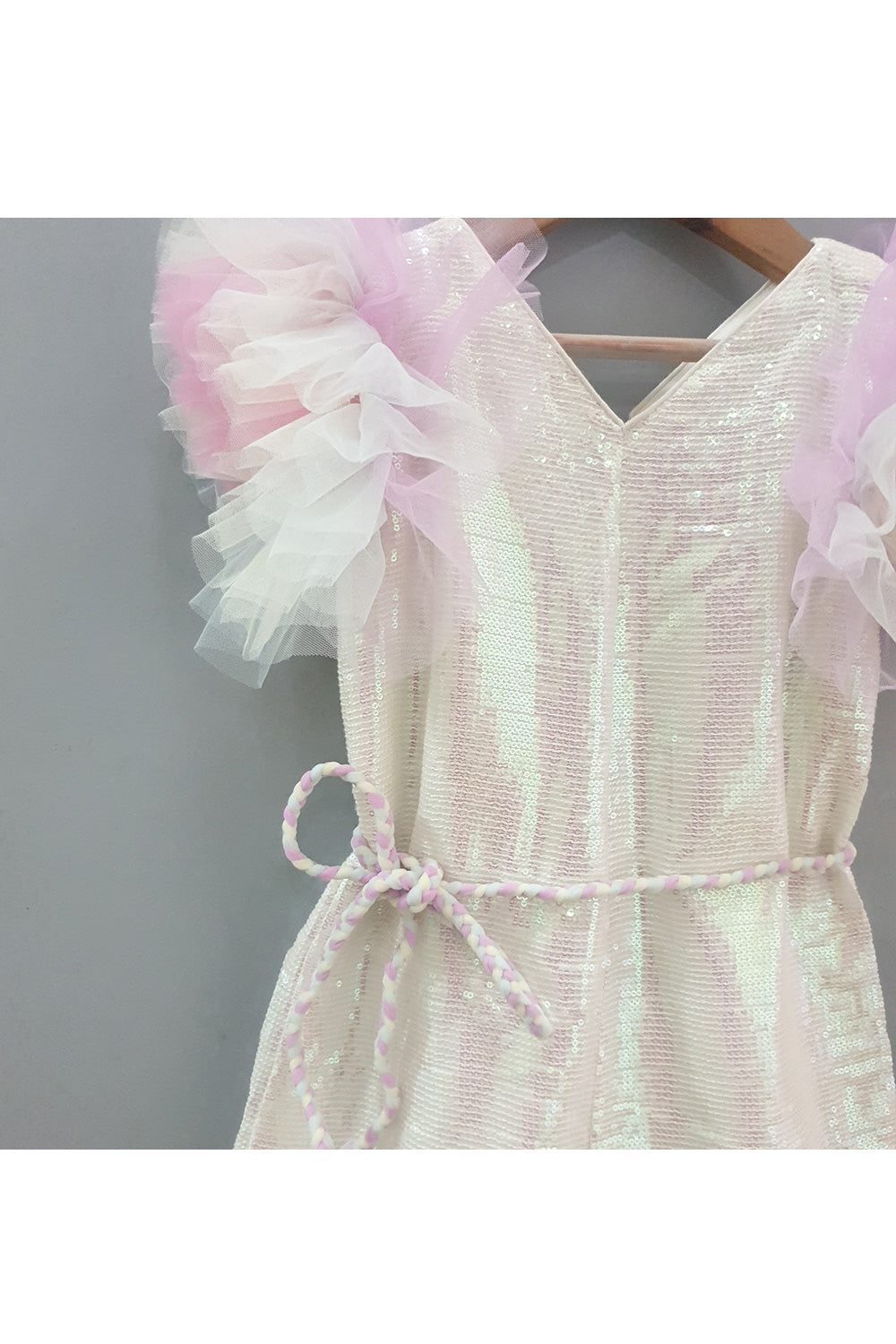 Holographic Sequins Embroidered Calf Length Dress With Braid Belt