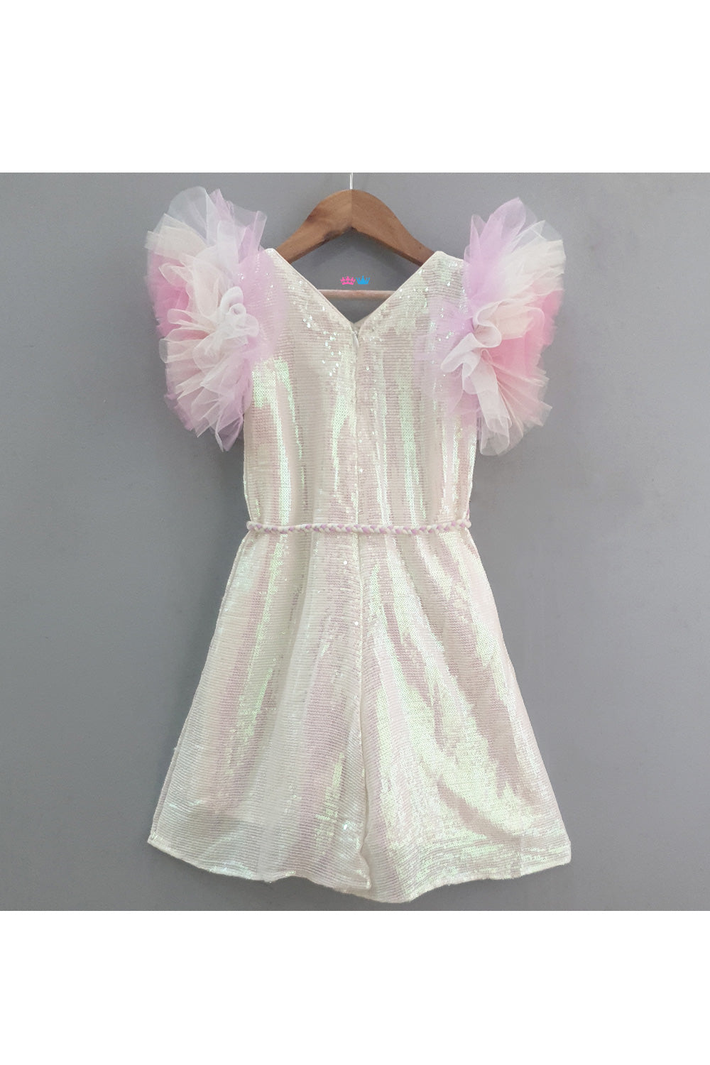 Holographic Sequins Embroidered Calf Length Dress With Braid Belt