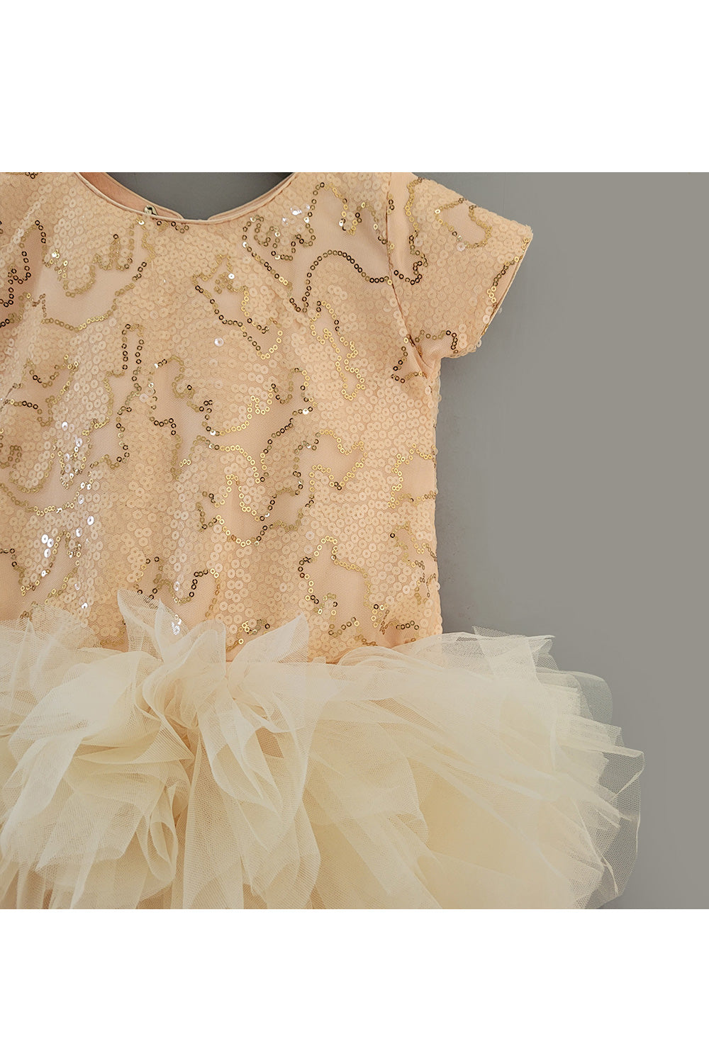 Peach Grey Sequins Embroidered Frill Dress
