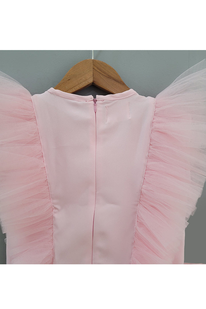 Pink Sequins Embroidered Ruffle Top With Pant Set