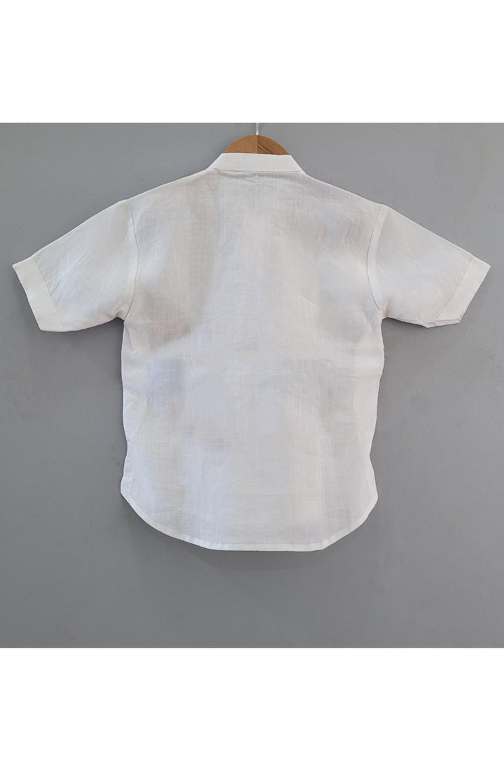 White Sequins Animal In Car Handpainted Linen Shirt