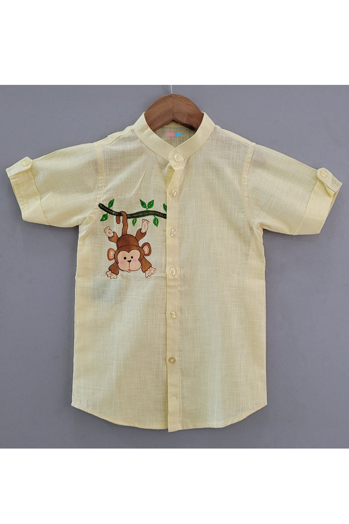 Yellow Monkey Handpainted Linen Trendy Shirt