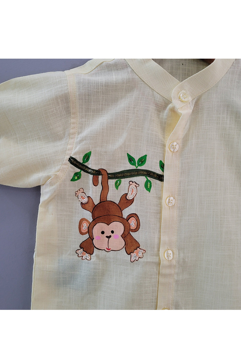 Yellow Monkey Handpainted Linen Trendy Shirt