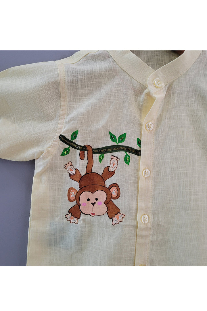 Yellow Monkey Handpainted Linen Trendy Shirt