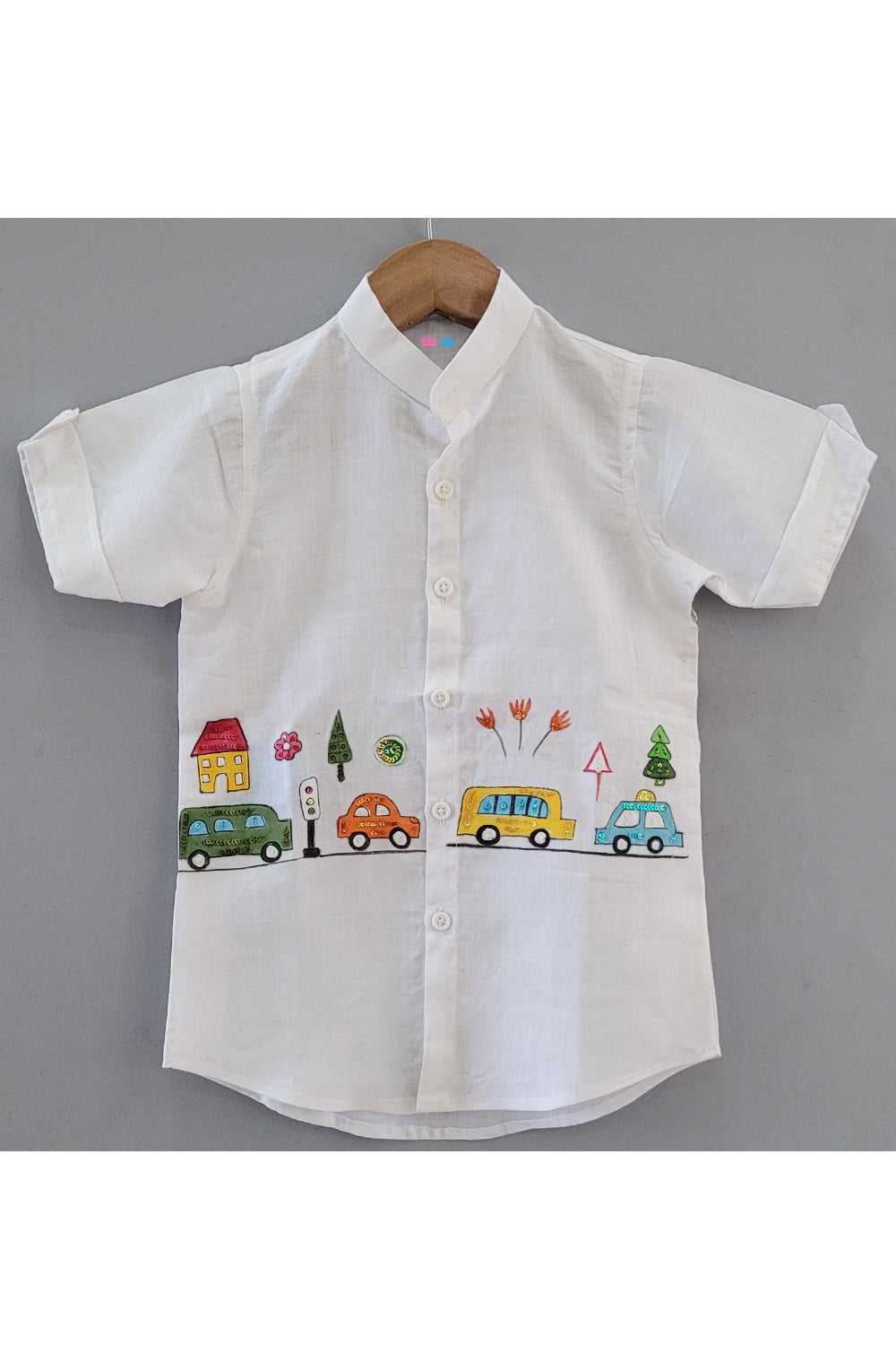 White Cars Handpainted Linen Shirt
