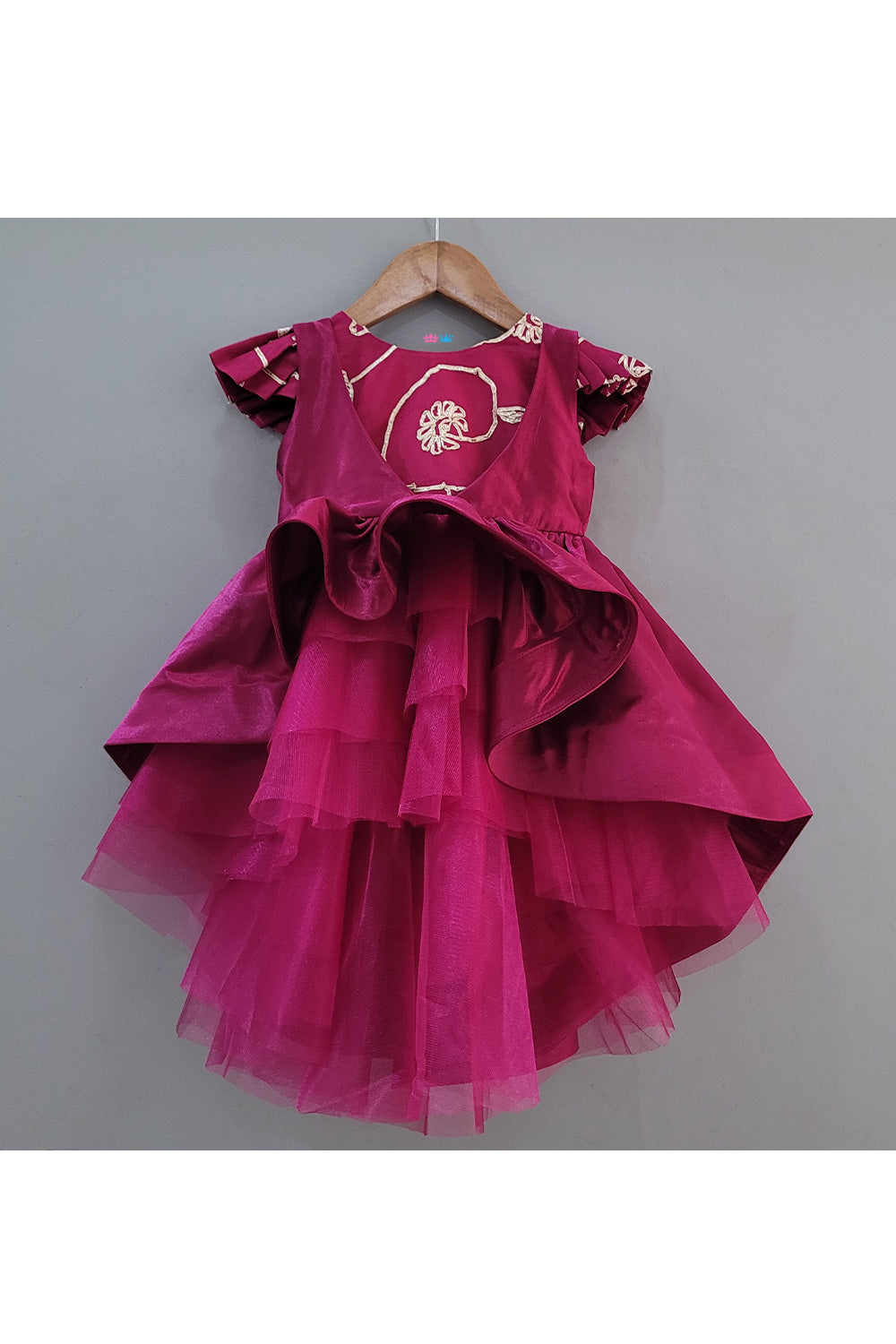 Wine Embroidered Layered Dress