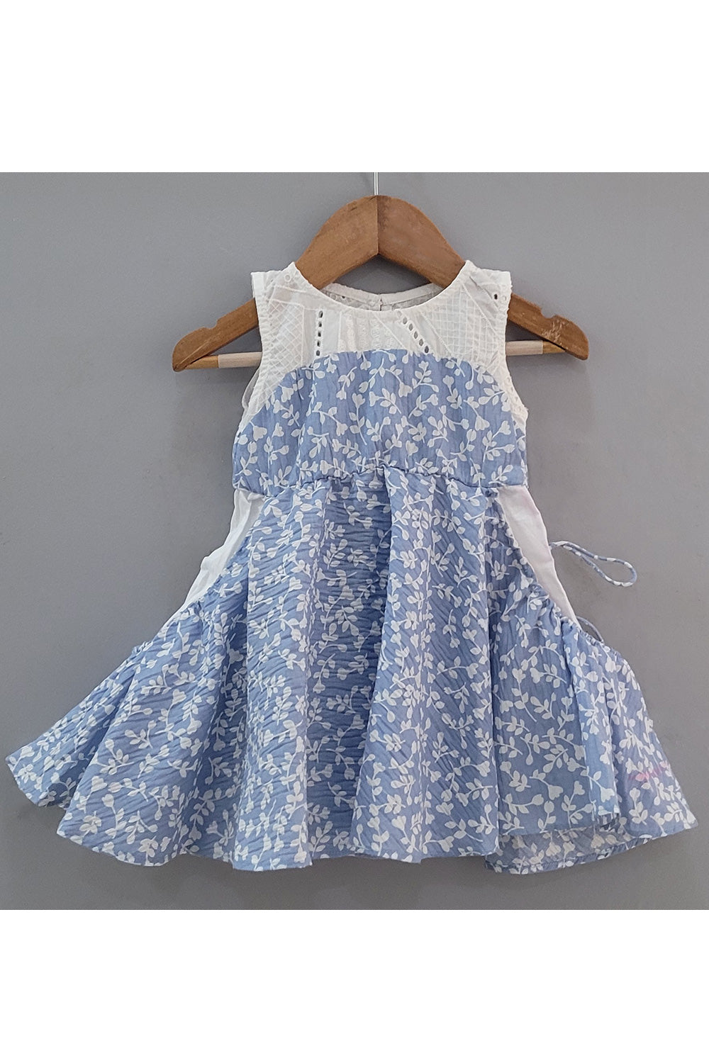 White And Blue Floral Printed Cotton Frock