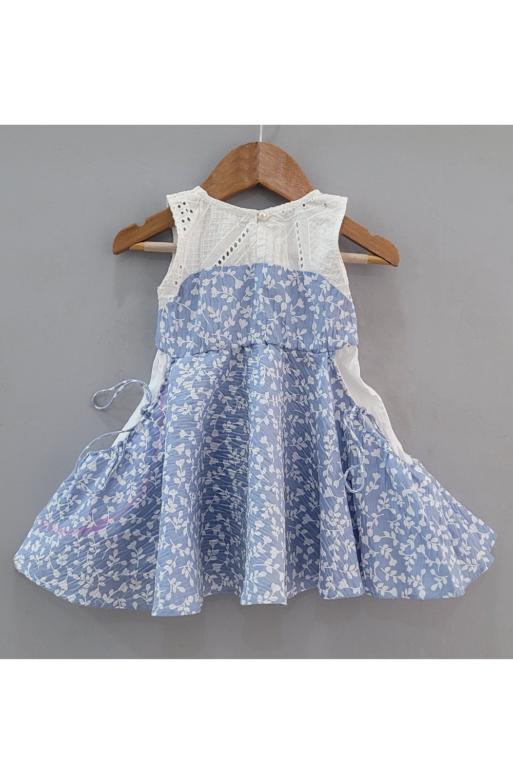 White And Blue Floral Printed Cotton Frock