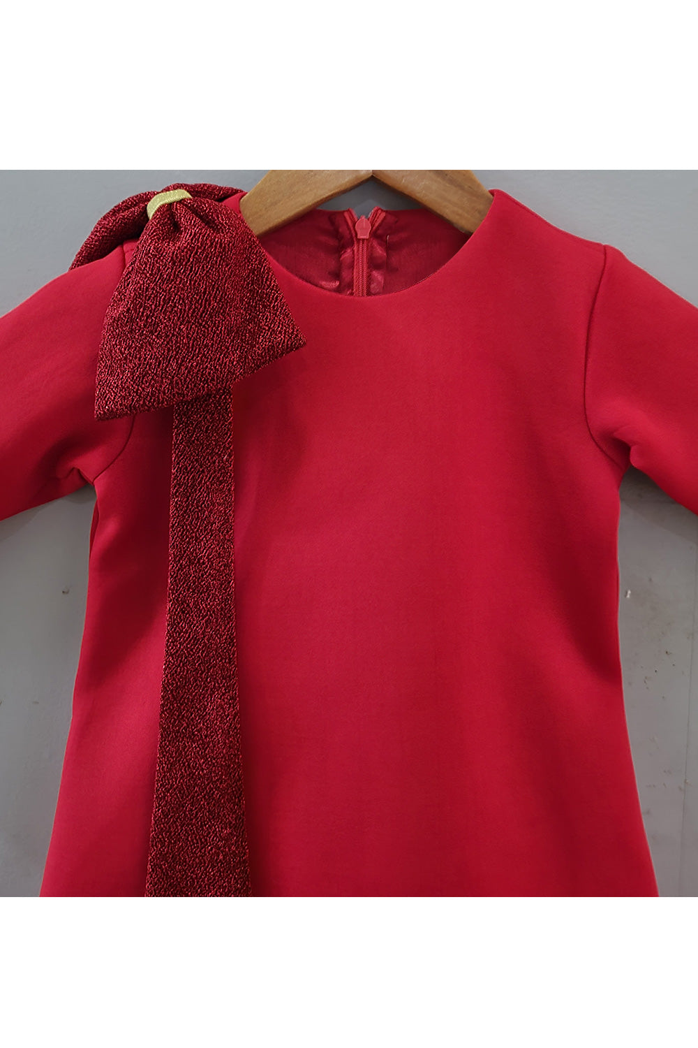 Red Sequins Embroidered Bow Detailing Dress