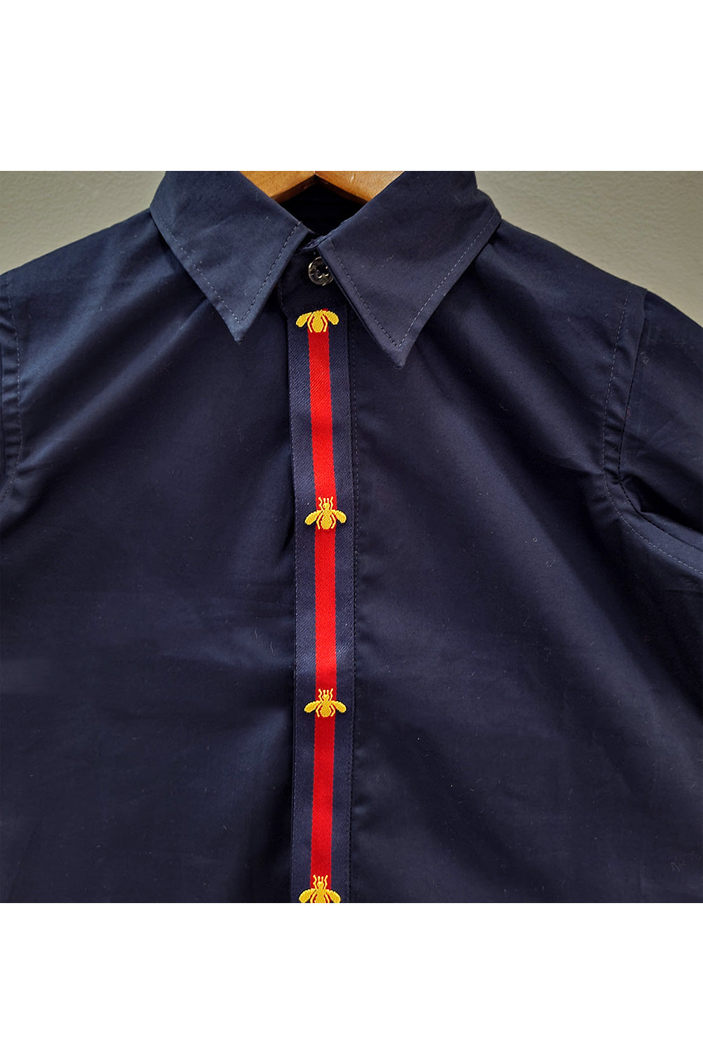 Dark Blue Bee Detailing Cotton Shirt
