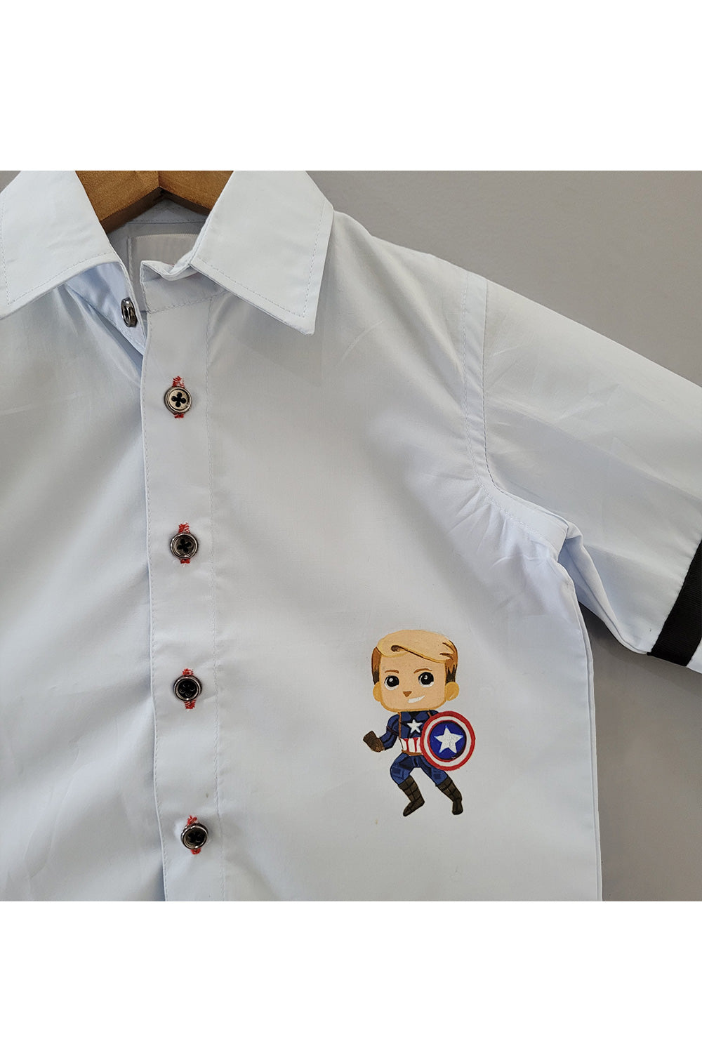 White Captain America Detailing Cotton Shirt
