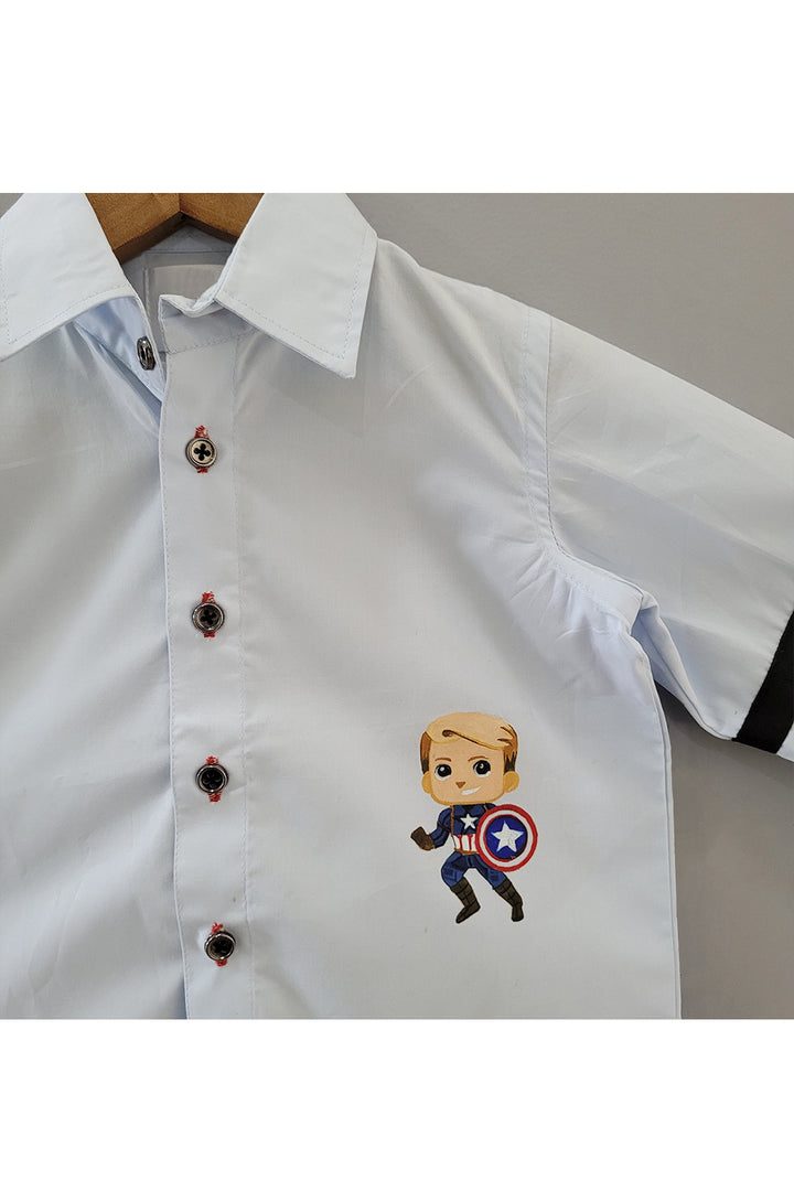 White Captain America Detailing Cotton Shirt