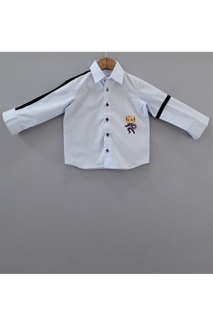 White Captain America Detailing Cotton Shirt