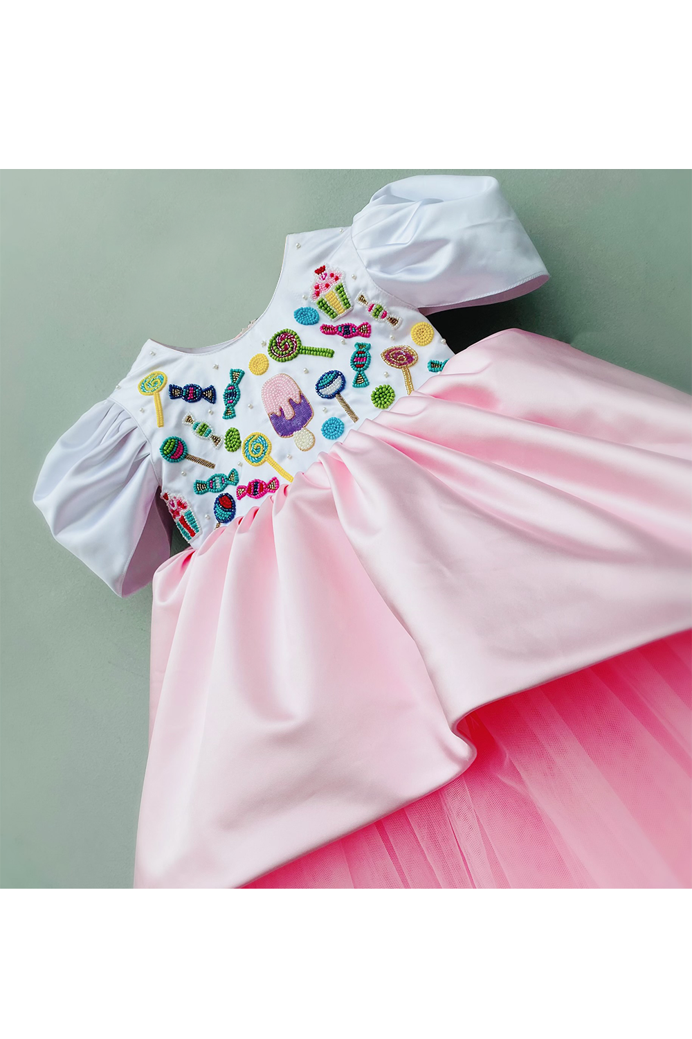 Candies icecream embroidered pink gown with lights