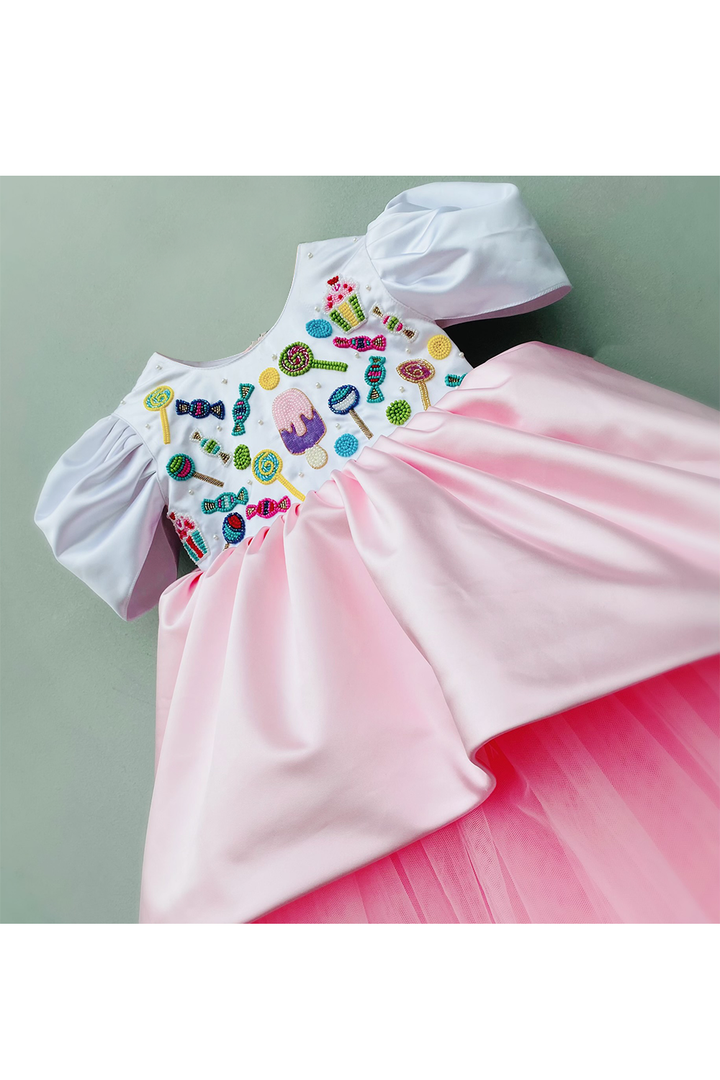 Candies icecream embroidered pink gown with lights