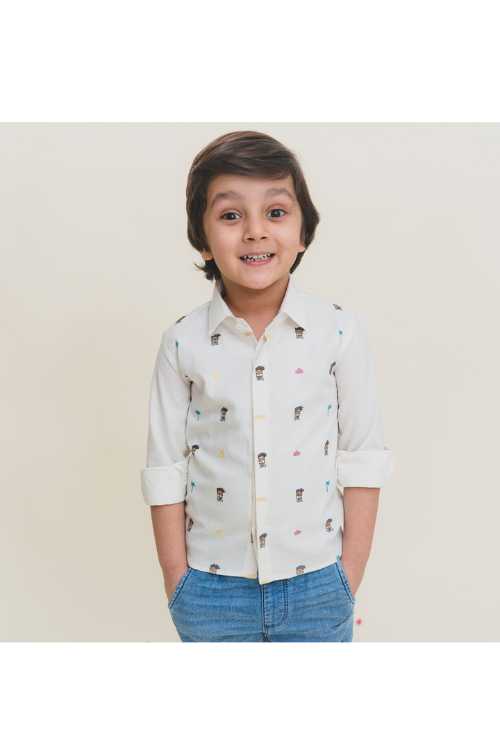 Boy face hand embroidered white shirt