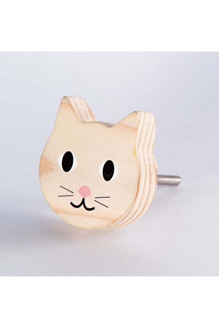 Beige Cat Face Wooden Knob