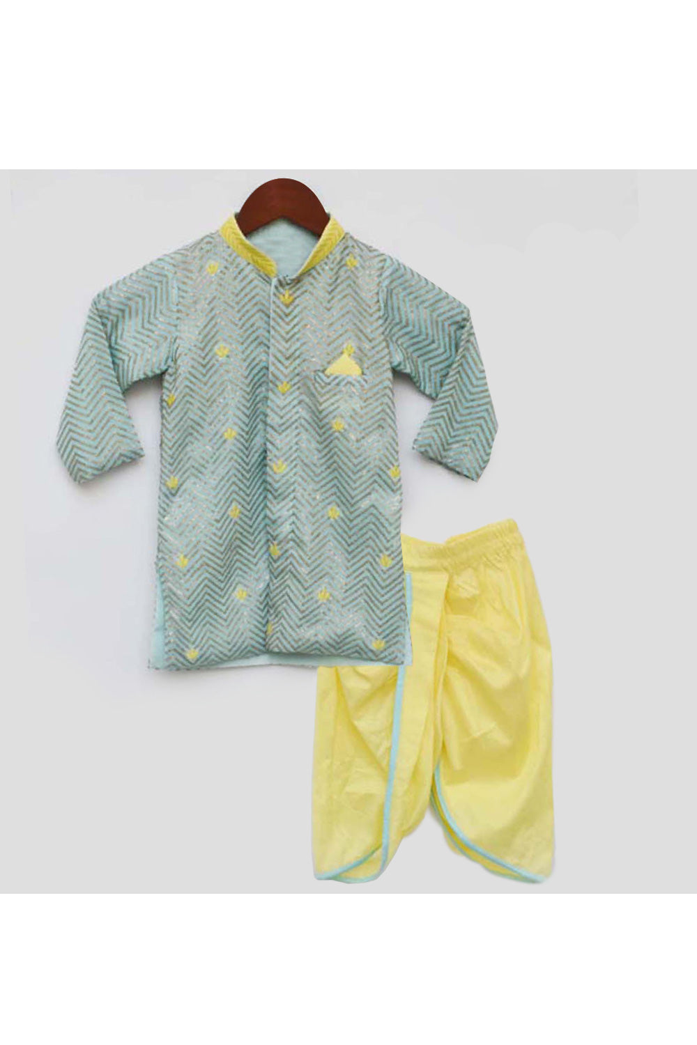 Aqua Blue Embroidered Georgette Kurta With Dhoti Set