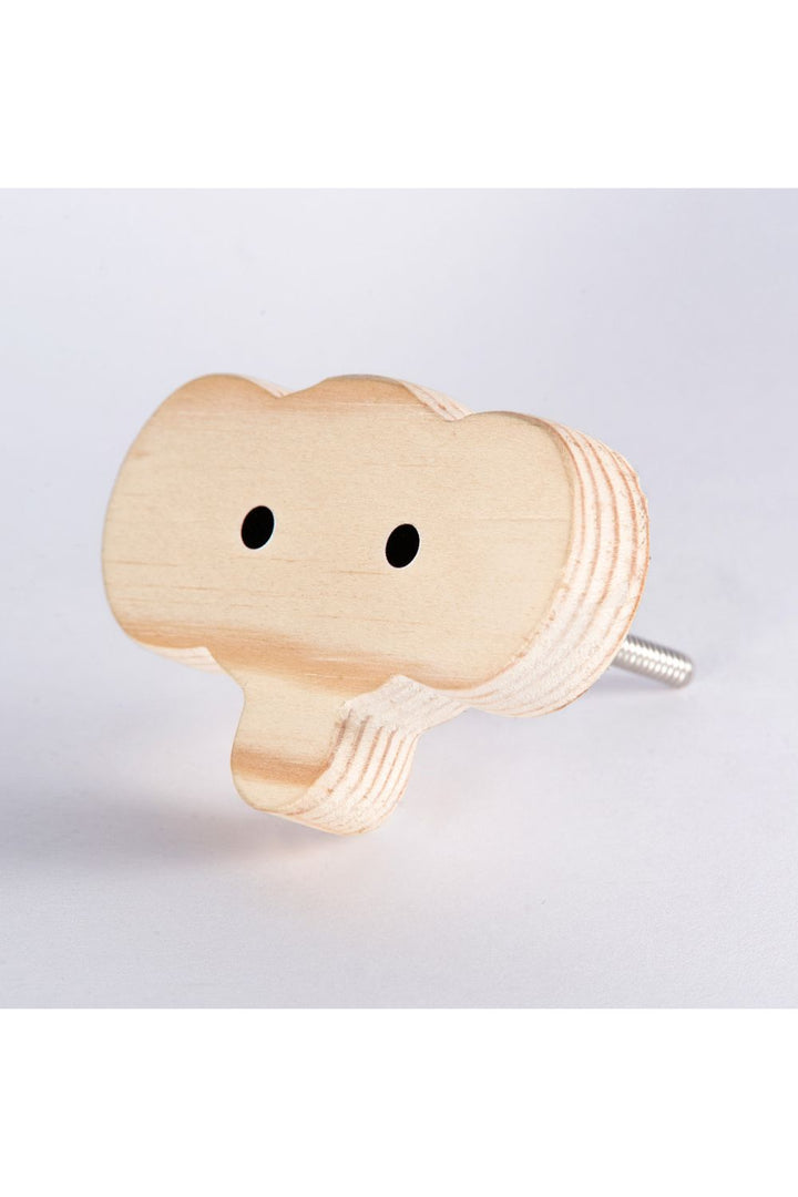 Beige Elephant Face Wooden Knob